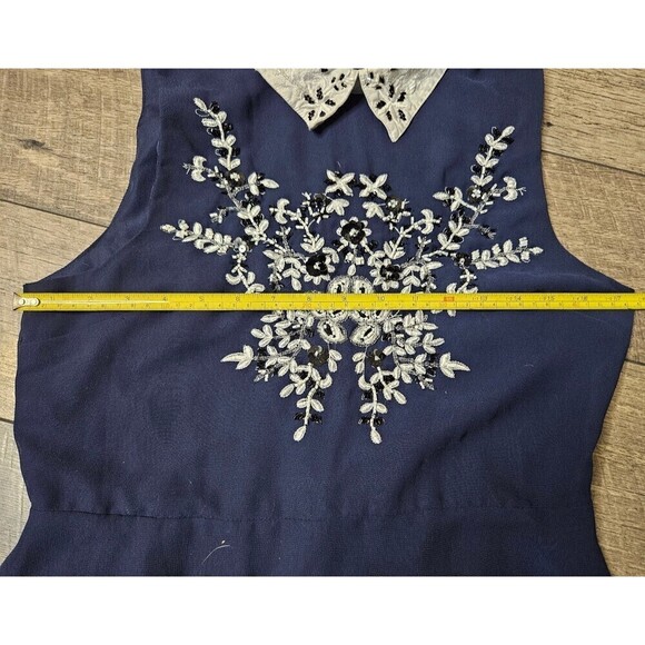 ASOS Skater Dress Embroidered Floral Beaded Sequin Mini With Collar Size 8 - Picture 9 of 12